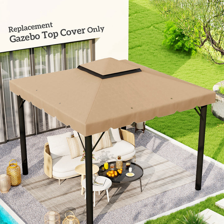 Cobertura de Substituição para Pérgola 300x300 cm Teto de Substituição para Pérgolas Exterior com Duplo Teto e 8 Orifícios de Drenagem Cáqui