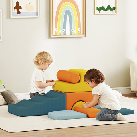 Conjunto de 9 Blocos de Espuma para Crianças Blocos de Psicomotricidade com Capas de Veludo Laváveis Conjunto de Escalada para Interior para Escalar e Rastejar Multicor
