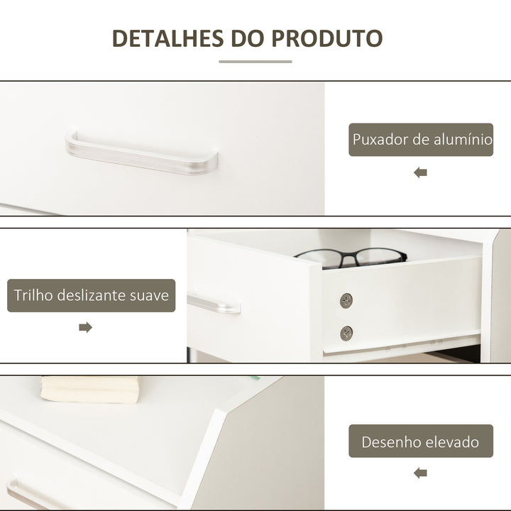 Bloco de Gavetas Móvel Auxiliar com 4 Gavetas Bancada Superior de Armazenamento 4 Rodas e 2 Freios para Estúdio Escritório 40x36x65cm Branco