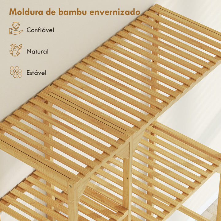 Estante para Máquina de Lavar em Bambu Móvel para Máquina de Lavar ou Sanita com Prateleiras Reversíveis e Ajustáveis Poupa Espaço Para Lavandaria Casa de Banho 100x40x157 cm Madeira