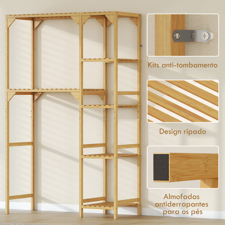 Estante para Máquina de Lavar em Bambu Móvel para Máquina de Lavar ou Sanita com Prateleiras Reversíveis e Ajustáveis Poupa Espaço Para Lavandaria Casa de Banho 100x40x157 cm Madeira