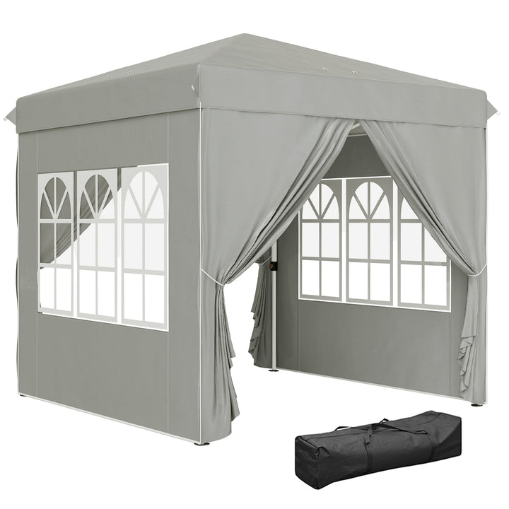 Tenda Dobrável Pop-up 2,5x2,5 m Gazebo com 4 Paredes Laterais Anti-UV e Bolsa de Transporte para Campismo e Festas, Cinzento