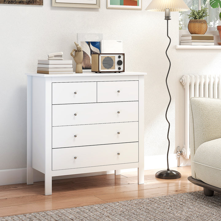Cómoda com 5 Gavetas Cómoda de Quarto com Pés Elevados Cómoda para Sala Escritório Estilo Moderno 79x39,5x80,5 cm Branco