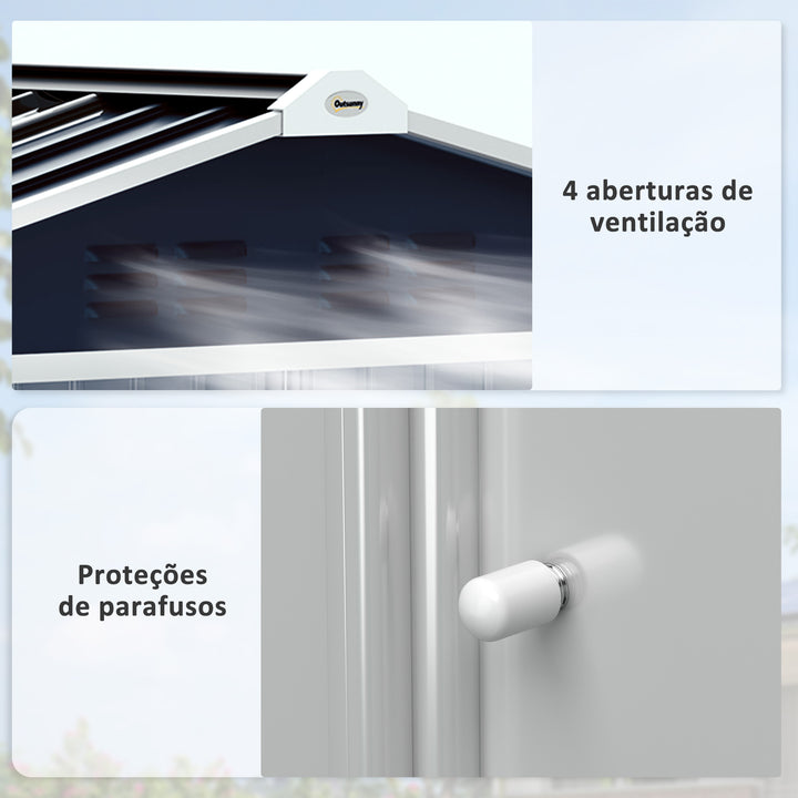 Abrigo de Jardim 2,42 m 213x130x185 cm Abrigo de Jardim Metálico de Exterior para Armazenamento de Ferramentas com 2 Portas Deslizantes e 4 Janelas para Terraço Cinza Escuro