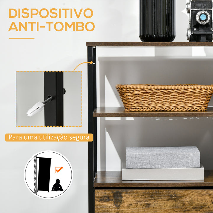 Cómoda com 4 Gavetas de Tecido Dobrável e 2 Prateleiras Abertas Armário de Armazenamento para Escritório Dormitório Estilo Industrial Anti-Tombo 84x30x71,4cm Marrom Rústico