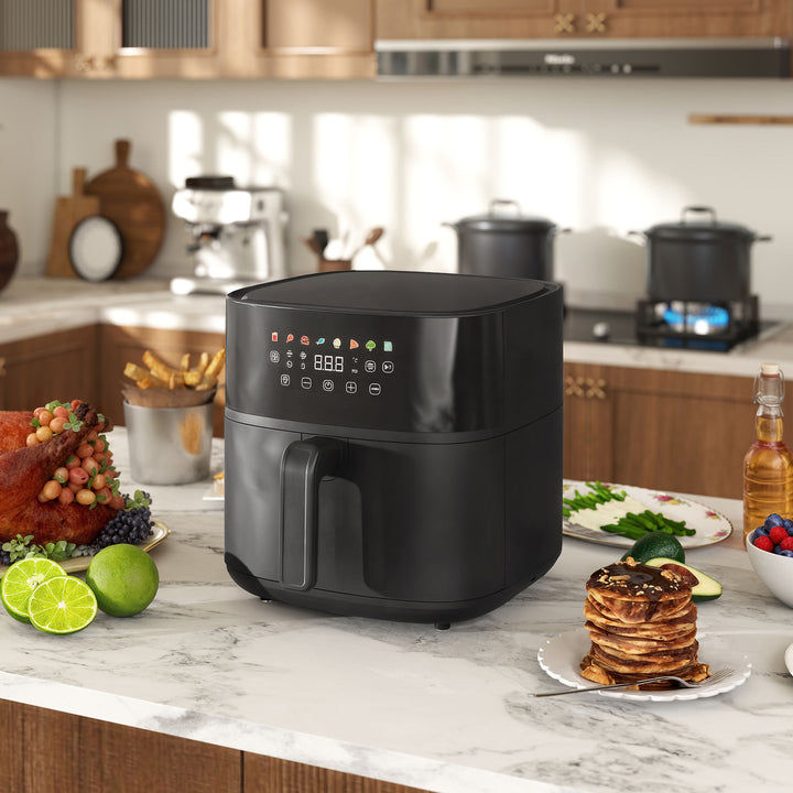 Fritadeira sem Óleo 8 L Air Fryer 1700 W com Circulação de Ar Quente a 360° Temperatura Regulável 80-200°C 8 Programas Painel Tátil Temporizador 32,5x41x32 cm Preto
