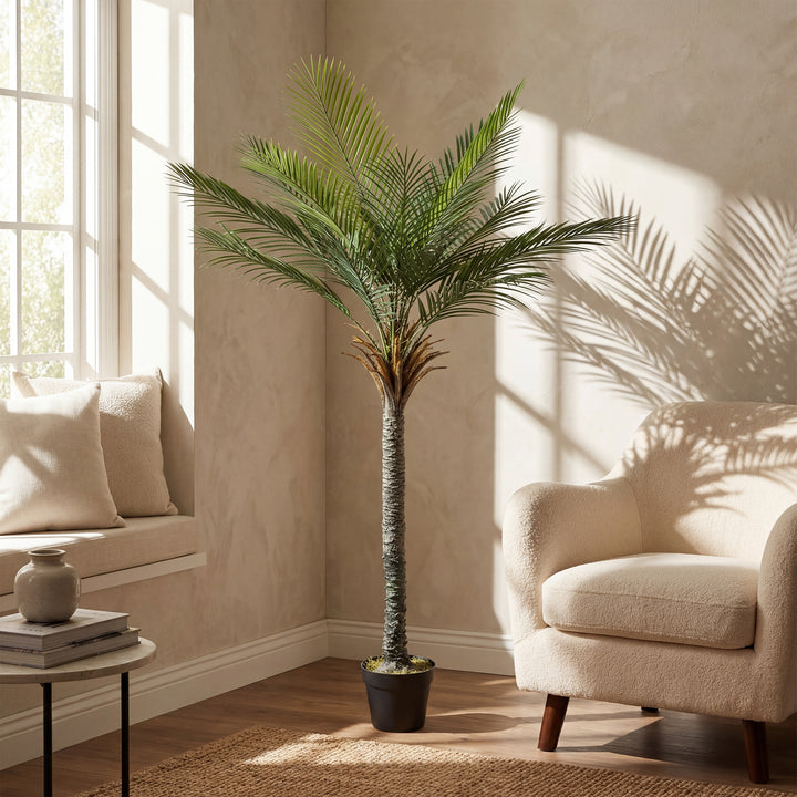 Planta Artificial Decorativa 180 cm Palmeira Artificial com Vaso e Folhas para Interior Casa Sala Escritório Verde