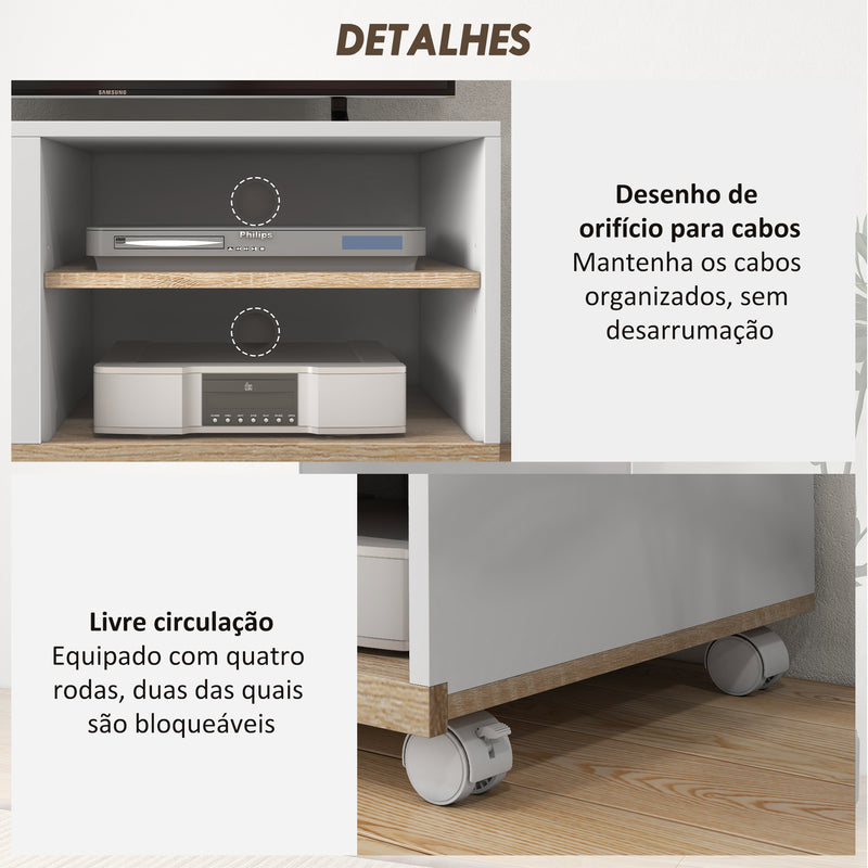 Móvel de TV Mesa de Sala de Estar Moderna de TV de 42 Polegadas com 4 Rodas com 1 Porta e 2 Prateleiras de Armazenamento 80x45x39,5 cm Branco