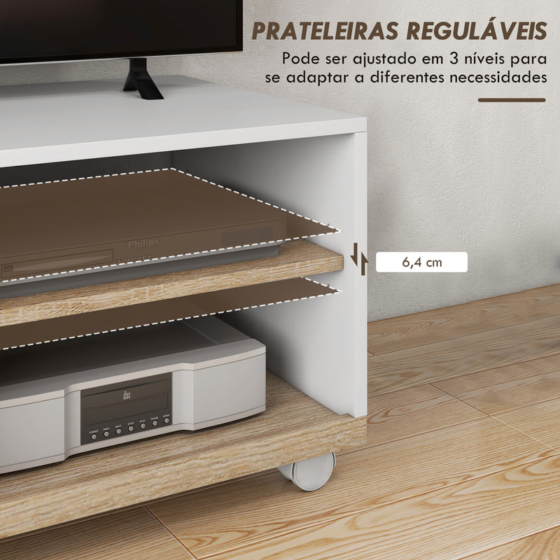 Móvel de TV Mesa de Sala de Estar Moderna de TV de 42 Polegadas com 4 Rodas com 1 Porta e 2 Prateleiras de Armazenamento 80x45x39,5 cm Branco