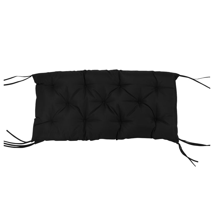Almofada para Banco com Encosto 100x98x8 cm Almofada de Banco de 3 Lugares com 6 Cordões de Fixação para Jardim Terraço Balcão Exterior Preto