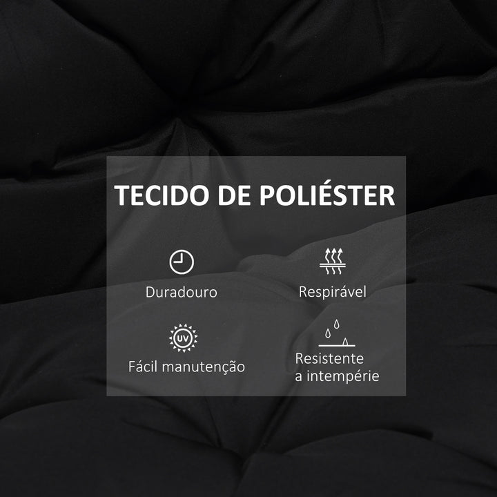 Almofada para Banco com Encosto 100x98x8 cm Almofada de Banco de 3 Lugares com 6 Cordões de Fixação para Jardim Terraço Balcão Exterior Preto