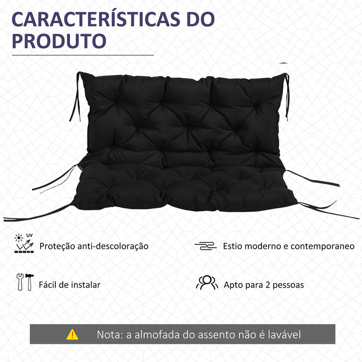 Almofada para Banco com Encosto 100x98x8 cm Almofada de Banco de 3 Lugares com 6 Cordões de Fixação para Jardim Terraço Balcão Exterior Preto