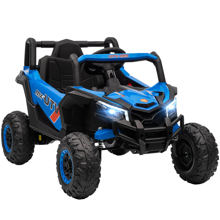 Carro Elétrico para Crianças 12V UTV com 2 Motores Controlo Remoto 2,4G Velocidade até 7 km/h Sistema de Suspensão Faróis USB para Crianças acima de 3 Anos 96x61x56 cm Azul