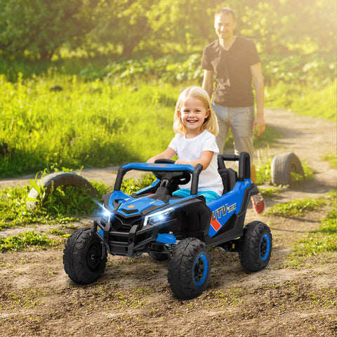 Carro Elétrico para Crianças 12V UTV com 2 Motores Controlo Remoto 2,4G Velocidade até 7 km/h Sistema de Suspensão Faróis USB para Crianças acima de 3 Anos 96x61x56 cm Azul