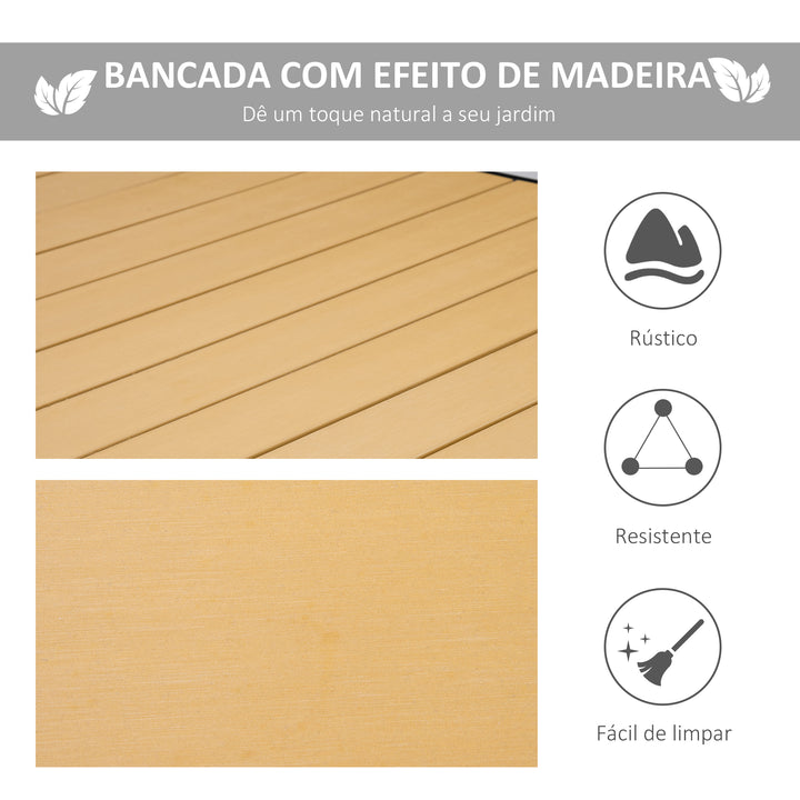 Mesa de Jardim Retangular Mesa de Exterior para 8 Pessoas com Bancada de Ripas e Estrutura de Alumínio para Terraço Balcão 190x90x74cm Natural e Preto
