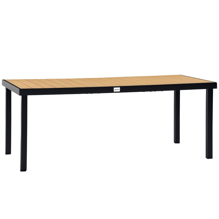 Mesa de Jardim Retangular Mesa de Exterior para 8 Pessoas com Bancada de Ripas e Estrutura de Alumínio para Terraço Balcão 190x90x74cm Natural e Preto