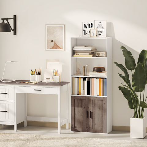 Estante para Livros Estreita Estante com Prateleiras Abertas e Armário com Prateleira Ajustável para Sala Escritório e Estúdio 60x30x149,5 cm Branco e Castanho