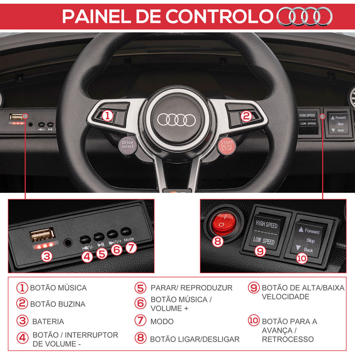 Audi TT elétrico infantil para crianças acima de 3 anos com controle remoto música luzes bateria 6V carga 30 kg 103x63x44cm Preto