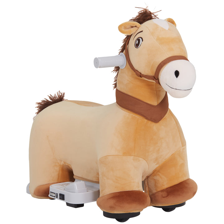 Cavalo Elétrico para Crianças de 18 a 36 Meses Cavalo de Brincar Elétrico com Bateria 6V Rodas e Música Carga 25 kg 69x34x53 cm Marrom