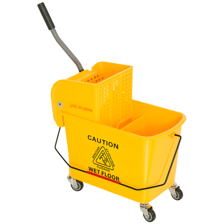 Balde de esfrega profissional 20L com rodas e prensa Balde de esfrega industrial Amarelo 63x27x67cm
