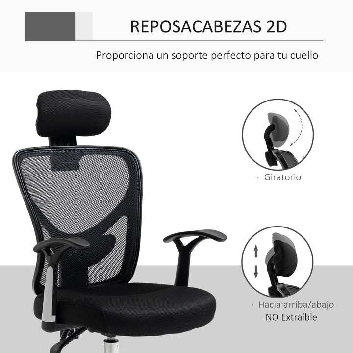 Cadeira de Escritório Ergonômica Cadeira de Escritório Giratória com Altura Ajustável Função Reclinável Apoio para a Cabeça e Suporte Lombar 65x67x108-118cm Preto