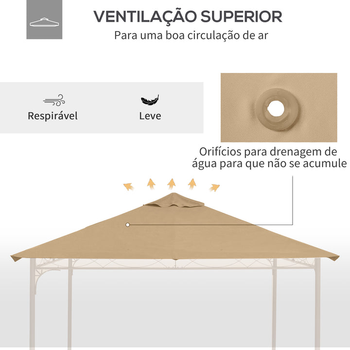 Cobertura de Substituição de 3x3m para Pérgola de Jardim com 8 Orifícios de Drenagem e Ventilação Bege