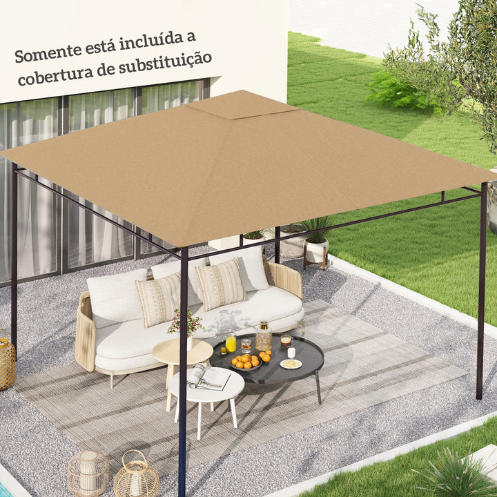 Cobertura de Substituição de 3x3m para Pérgola de Jardim com 8 Orifícios de Drenagem e Ventilação Bege