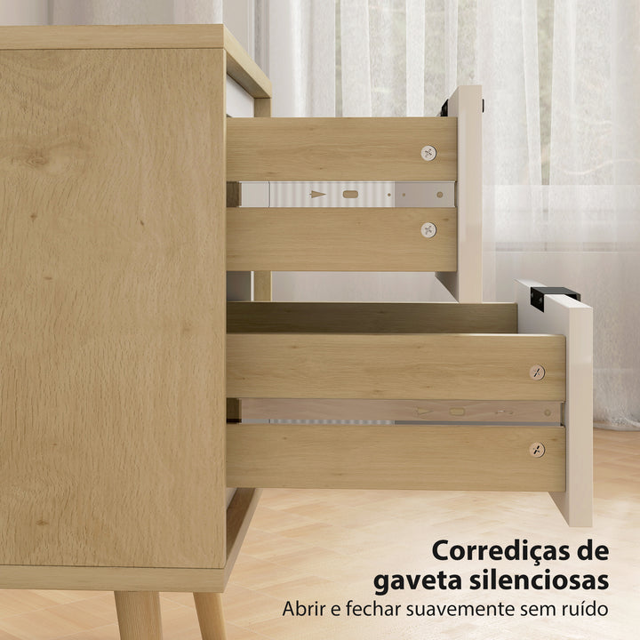 Conjunto de 2 Mesas de Cabeceira Modernas com 2 Gavetas de Deslizamento Silencioso Pés de Madeira para Quarto Sala de Estar 40x35x50 cm Branco Brilhante e Carvalho