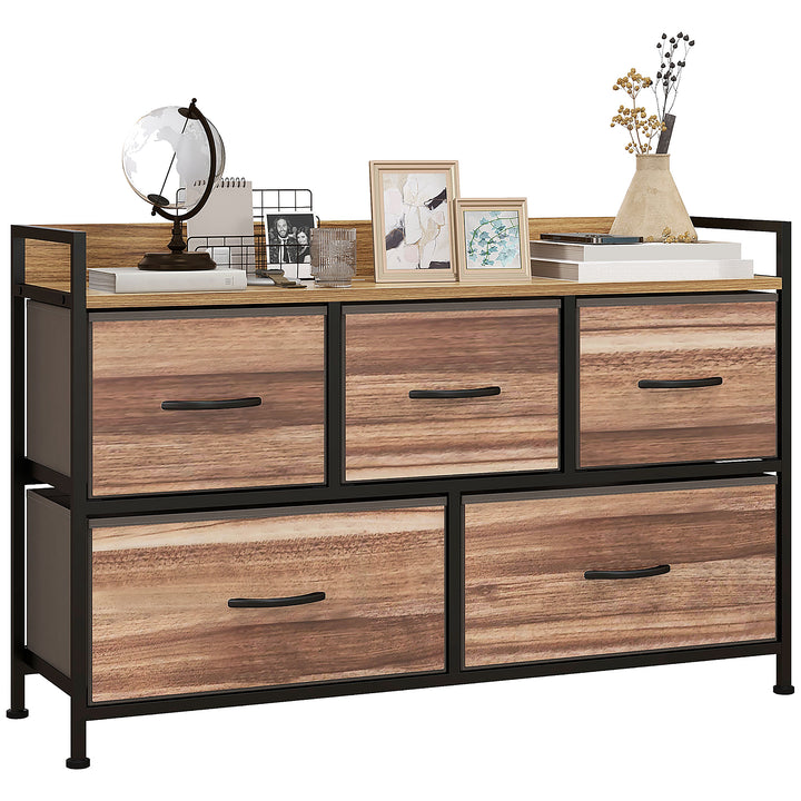 Cómoda com 5 Gavetas de Tecido Cómoda de Estilo Industrial com Estrutura Metálica para Sala de Estar Entrada Quarto 98x29x63 cm Carvalho