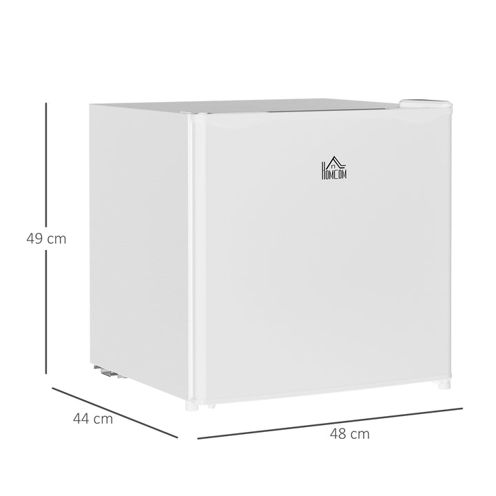 Mini Frigorífico Silencioso 46L Classe F Frigorífico Pequeno com Temperatura Ajustável e Porta Reversível para Sala de Estar Dormitório Escritório 48x44x49 cm Branco