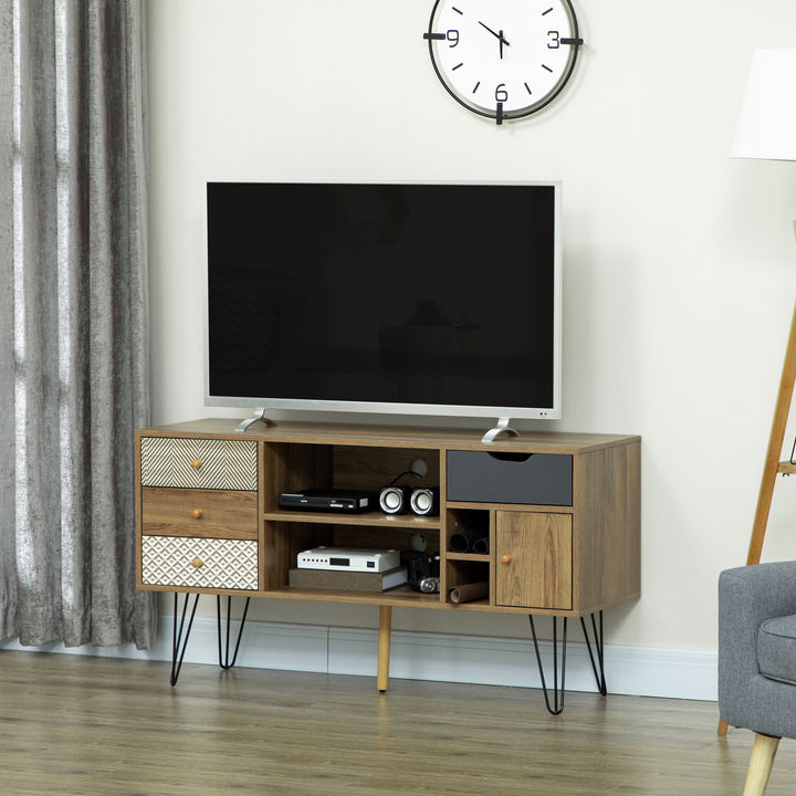 Móvel de TV com Prateleira de Armazenamento 4 Gavetas e Pés de Metal Móvel de TV para Televisores de até 50 Polegadas para Escritório 120x39x64cm Marrom