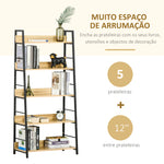 Estante de Estilo Industrial com 5 Níveis Estante de Sala de Estar para Livros com Estrutura de Metal Carga 25 kg para Escritório Estudo 70x35x149,5 cm Natural