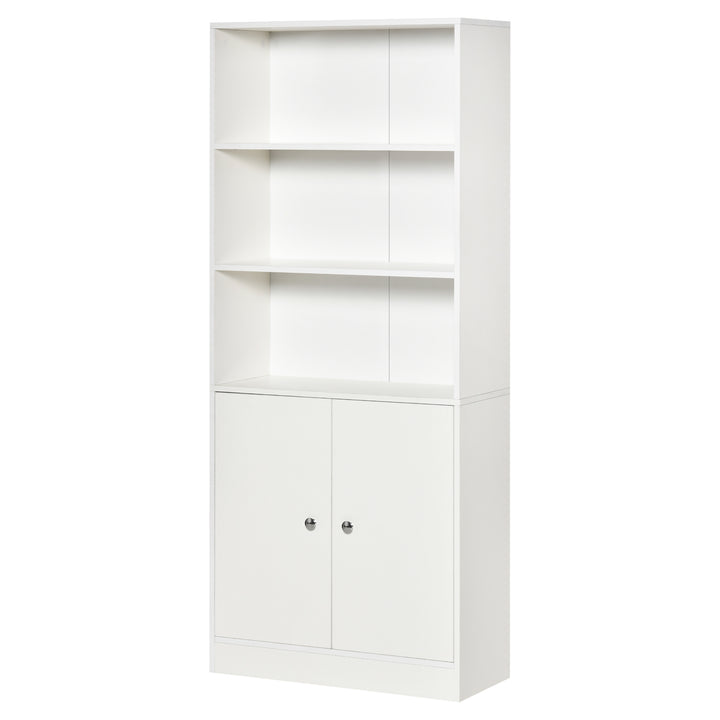 Estante para Livros com 3 Compartimentos Abertos e 1 Armário com Prateleira Ajustável Armazenamento para Sala de Estar Escritório 70x29,5x167 Branco