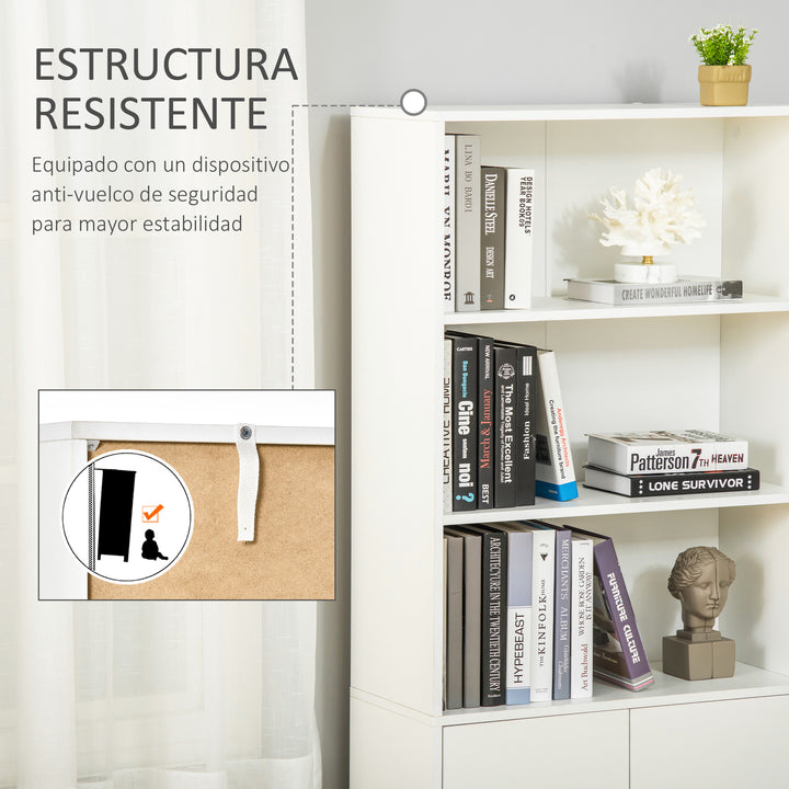 Estante para Livros com 3 Compartimentos Abertos e 1 Armário com Prateleira Ajustável Armazenamento para Sala de Estar Escritório 70x29,5x167 Branco