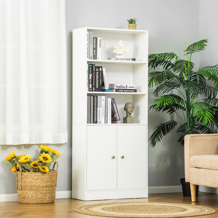 Estante para Livros com 3 Compartimentos Abertos e 1 Armário com Prateleira Ajustável Armazenamento para Sala de Estar Escritório 70x29,5x167 Branco