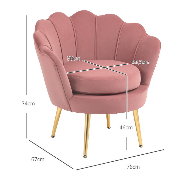 Poltrona de Sala Estofada em Veludo Poltrona para Quarto com Encosto em Forma de Concha e Pernas Douradas para Sala de Jantar 76x67x74 cm Rosa
