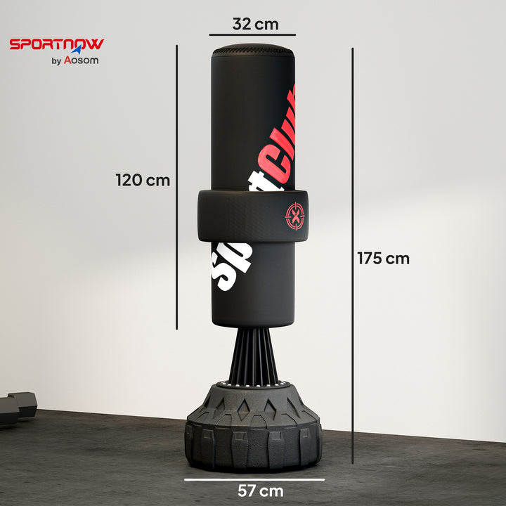 Saco de Boxe de Pé 175 cm para Adultos Faixa de Altura Ajustável 65–175 cm Base Recarregável com Ventosas Amortecedor Inclui Bandagem Treino MMA Muay Thai Preto