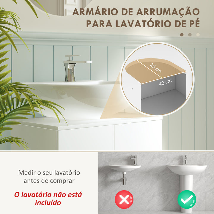 Móvel para Lavatório Pousar Armário Casa de Banho para Lavatório com 2 Portas de MDF 2 Prateleiras e Sistema Anti-Tombo 60x35x60 cm Branco
