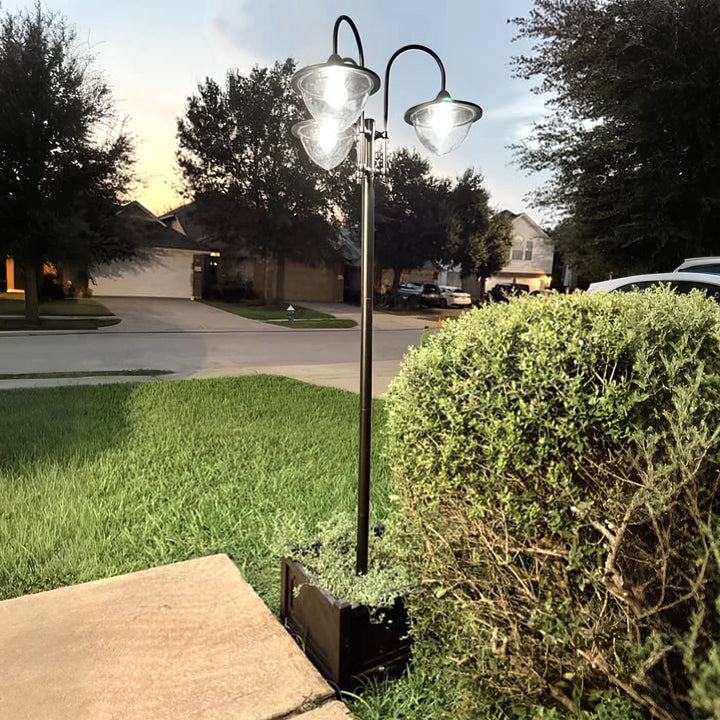 Candeeiro Solar de Jardim com 18 Luzes LED Branco Frio 6000K Impermeável IP44 Sensor de Noite e Base em Forma de Floreira Candeeiro de Exterior para Terraço Pátio 60x55x189cm Preto