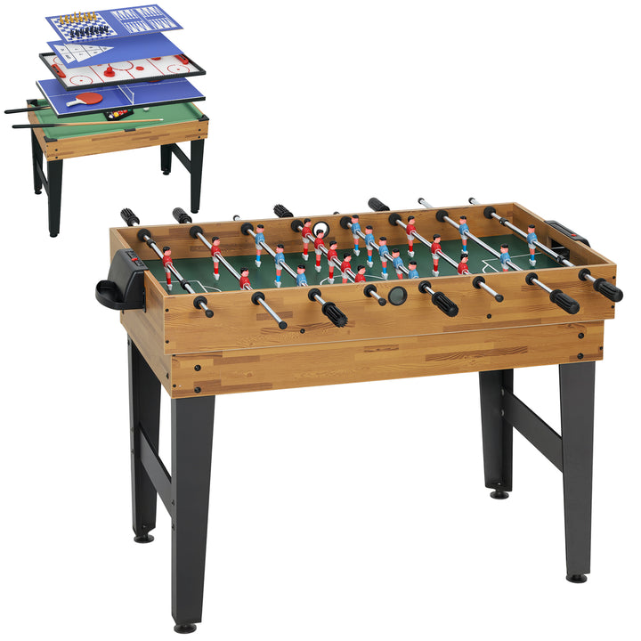Mesa Multijogos 13 em 1 Mesa de Jogo com Matraquilho para Crianças Bilhar Ping-Pong Hóquei Xadrez Damas Backgammon e Acessórios Diversão Familiar para Adultos e Crianças 121x109x80 cm Madeira e Preto
