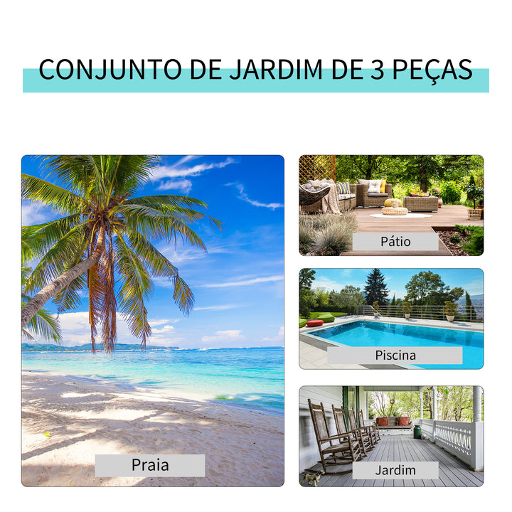 2 Espreguiçadeiras de Jardim 59x169x66 cm com Mesa 41x41x45 cm Vidro Temperado Apoio de Braços para Pátio Piscina Varanda Exterior Cinzento