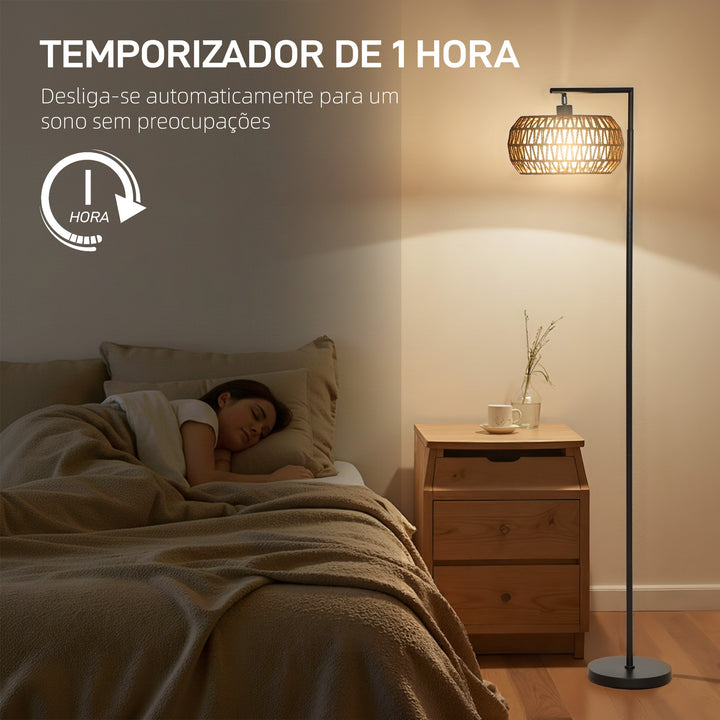 Candeeiro de Pé com Dupla Camada de Tela Candeeiro de Pé Bohémio com 3 Temperaturas de Cor Brilho Ajustável Controlo Remoto Interruptor de Pé Temporizador 52x33x170 cm Branco e Preto