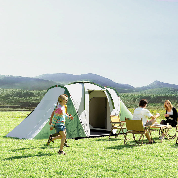 Tenda de Campismo Familiar para 4-6 Pessoas com 2 Dormitórios Tenda de Campismo Grande Impermeável 3000 mm com Bolsa de Transporte 555x225x190 cm Cinza e Verde