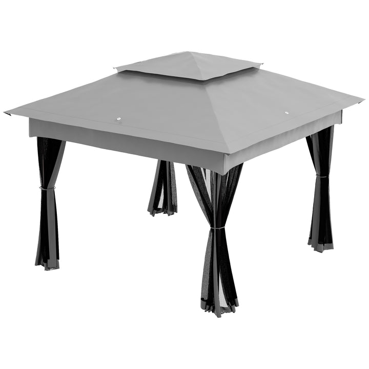 Tenda Dobrável Exterior 325x325x270 cm Tenda de Jardim com Teto Duplo Rede Mosquiteira Amovível e Bolsa de Transporte para Jardim Pátio Cinzento