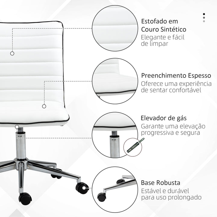 Cadeira de Escritório Ergonômica Giratória com Altura Ajustável Encosto Estofado em Couro Sintético Carga 120kg 47x57x76,5-86,5cm Branco