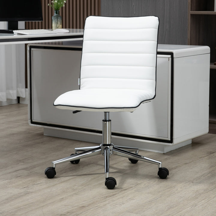 Cadeira de Escritório Ergonômica Giratória com Altura Ajustável Encosto Estofado em Couro Sintético Carga 120kg 47x57x76,5-86,5cm Branco
