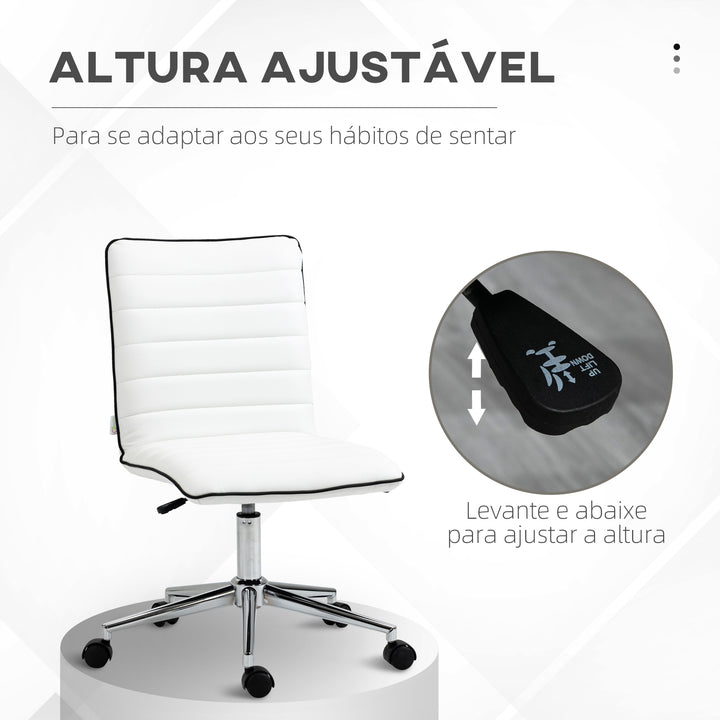 Cadeira de Escritório Ergonômica Giratória com Altura Ajustável Encosto Estofado em Couro Sintético Carga 120kg 47x57x76,5-86,5cm Branco