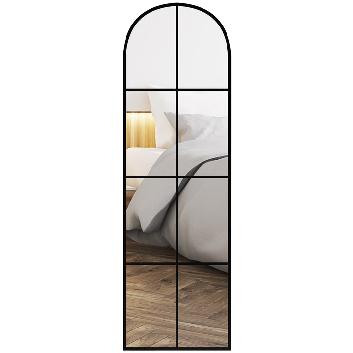 Espelho de Pé ou Apoiado na Parede Espelho com Forma de Janela Espelho de Corpo Inteiro com Forma Arco Moldura de Metal para Dormitório Entrada Sala 40x160 cm Preto