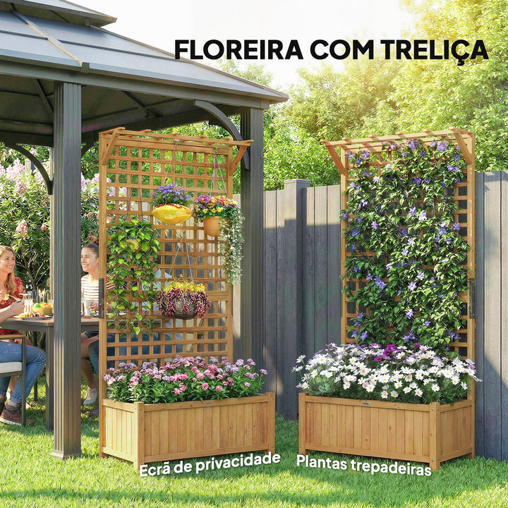 Floreira com Treliça de Madeira Caixa de Plantio com Suporte para Plantas Trepadeiras para Cultivo de Plantas Flores para Pátio Terraço Varanda 90x45x183cm Madeira