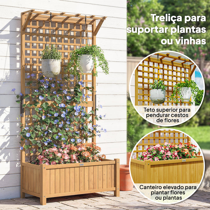Floreira com Treliça de Madeira Caixa de Plantio com Suporte para Plantas Trepadeiras para Cultivo de Plantas Flores para Pátio Terraço Varanda 90x45x183cm Madeira